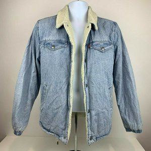Levis Mens Trucker Jacket Sherpa Small Blue Denim
